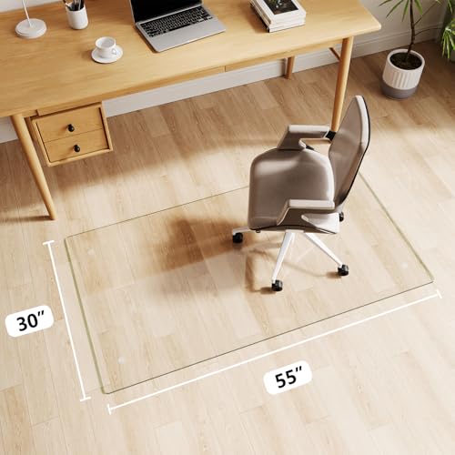 Glass Chair Mat 30" x 55" Tempered Glass Office Chair Mat - color: Transparent, size: 55" x 30"