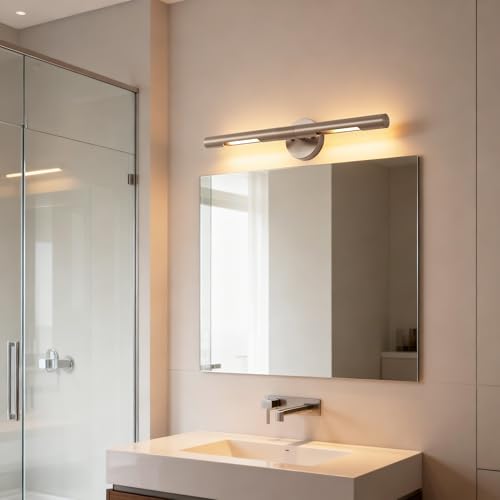 Brushed Nickel Picture Light 24 inches Modern Wall Sconce with Cylinder Metal Shades Rotatable 360°Indoor Wall Lighting Fixture Bathroom Vanity Light Bedroom Living Room - color: 24 inches Brushed Nickel-Metal Shades