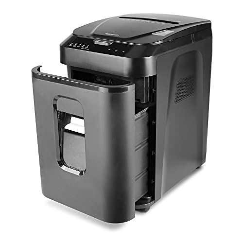 Amazon Basics 150-Sheet Autofeed Micro-Cut Paper and Credit Card Shredder, High Security Level P-4 with 8.5-Gallon Bin, 60-Minute Continuous Run Time, Black - size: 150 Sheet