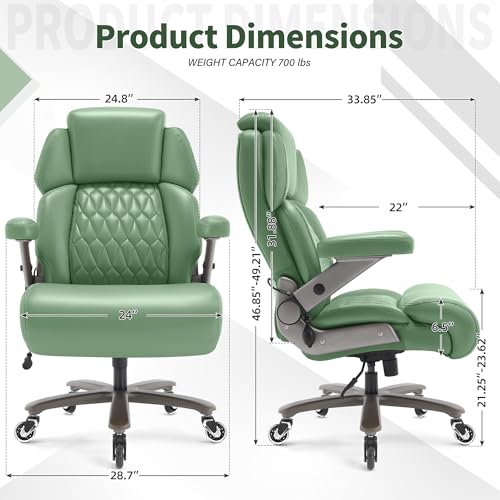 Big and Tall Office Chair 700lbs, Ergonomic High Back Computer Desk Chair | Adjustable Headrest&Lumbar Support, 3D Flip Arms, Large Wheels, Heavy Duty Metal Base, Thick Padded Wide Seat Executive Chair - color: Green