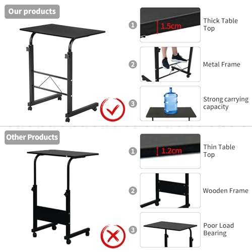 Karl home Side Table Mobile Standing Desk, 23.62" L x 15.75" W, Black - size: 23.6"