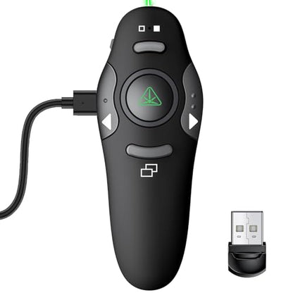 DinoFire Green Presentation Clicker Wireless Presenter Remote, RF 2.4GZ Rechargeable USB Slide Clicker for Powerpoint Presentation Computer Laptop - style: Rechargeable+USB+Green