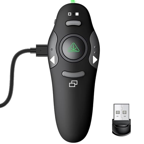 DinoFire Green Presentation Clicker Wireless Presenter Remote, RF 2.4GZ Rechargeable USB Slide Clicker for Powerpoint Presentation Computer Laptop - style: Rechargeable+USB+Green