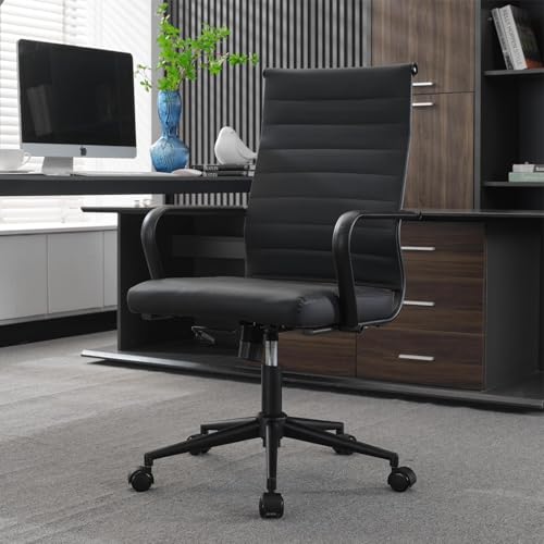 Okeysen Black Conference Room Table Chairs, Ergonomic Office Desk Chair with Wheels, PU Leather Modern Chairs, High Back Executive Swivel Rolling Chair for Home, Office - color: Black With Black Frame