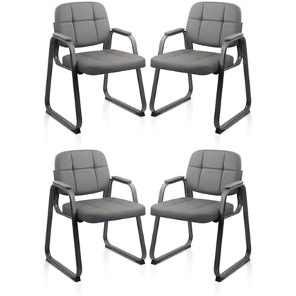 CLATINA Waiting Room Chairs No Wheels Set of 4, Stationary Leather Office Reception Guest Chair with Padded Arms and Sled Base for Elderly Desk Conference Room Lobby Table Side Salon, Grey - color: Grey-sled Base, size: 4 Pack