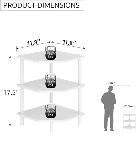 Corner Shelf Stand for Desk - 90° Corner Design to Free Up Desktop | Easy to Assemble 3-Tier Vertical Storage 15 lb Per Shelf 6.7 in Clearance for Books Coffee Mugs Supplies on Office Desks - color: White