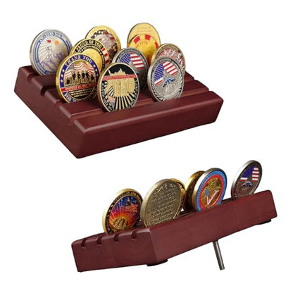 ASmileIndeep Military Challenge Coin Display Holder, Solid Wood Stand Holds 12 Coins, 4 Rows Desktop Rack for Coin Collections, Red - color: Mahogany, size: Small