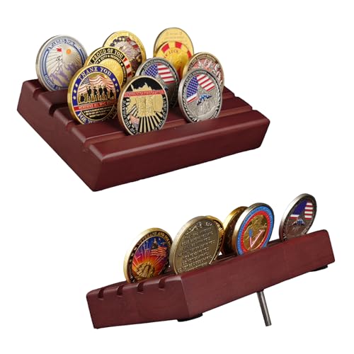 ASmileIndeep Military Challenge Coin Display Holder, Solid Wood Stand Holds 12 Coins, 4 Rows Desktop Rack for Coin Collections, Red - color: Mahogany, size: Small