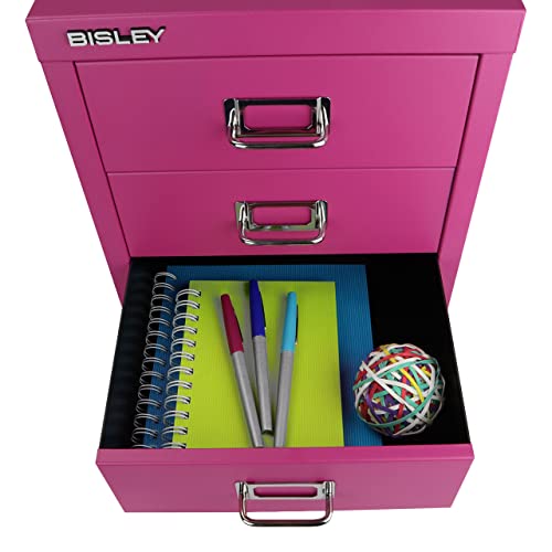Bisley 3-Drawer Steel MultiDrawer Cabinet - Fuchsia - color: Fuchsia, size: 3 Drawer