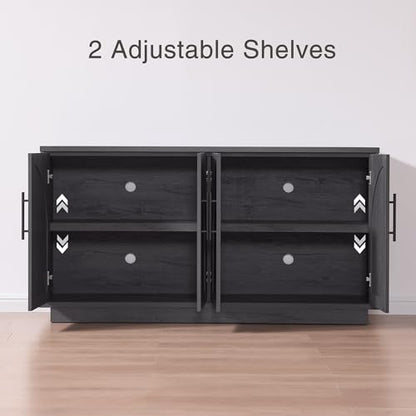 Fatmok Buffet Cabinet with Storage, 59'' Modern Arched Sideboard Cabinet w/Adjustable Shelves, Wood Media TV Console Table Credenza for Living Room Hallway Entryway, Black Grey - color: A-black Grey