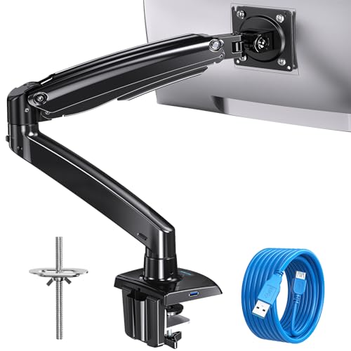 HUANUO Heavy Duty Monitor Arm for 27 32 34 40 49 Inch Ultrawide/Curved Screens, Full Motion Adjustable Monitor Mount with Aircraft-Grade Aluminum, Holds 26.4lbs, VESA 75x75/100x100mm