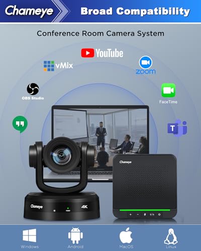 Chameye 4K Conference Room Camera and Microphone, AI Auto Tracking PTZ Camera 4K 20X Zoom, LAN HDMI USB3.0 Output and Bluetooth Conference Speakerphone for Large Meeting Room, CB201 Black - color: Obsidian Black