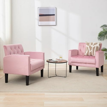 Upholstered Accent Chairs Set of 2, Tufted Armchairs for Living Room - color: Pink