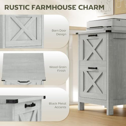 HOMCOM Vertical File Cabinet 2 Drawer Silent Slides, Distressed Light Gray - color: Distressed Light Gray