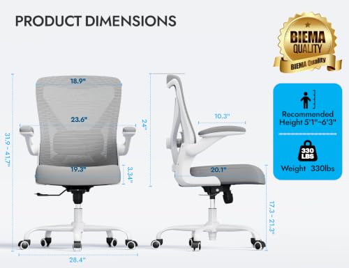 Office Chair: 330LBS Mesh Ergonomic Desk Chair Comfy with 3D Lumbar& Swivel - color: Grey, size: Pack of 1