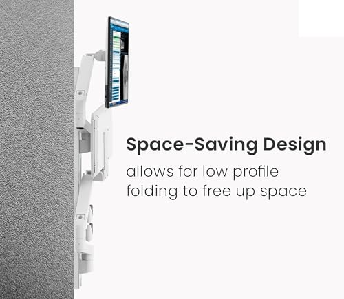 Mount Plus MED10 Medical Monitor Wall Mount with Folding Keyboard Tray and Mouse Pad | Scanner Holder | Heavy Duty Height Adjustment Folding Design for 17"-49" Monitor On Wall Track Up to 44 lbs
