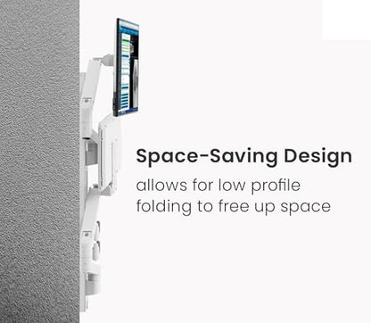 Mount Plus MED10 Medical Monitor Wall Mount with Folding Keyboard Tray and Mouse Pad | Scanner Holder | Heavy Duty Height Adjustment Folding Design for 17"-49" Monitor On Wall Track Up to 44 lbs