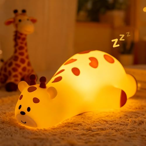 Kawaii Giraffe Lamp Silicone Night Light, Tap Control Squishy Baby Lights for Nursery, 3 Levels Dimmable Rechargeable LED Bedside Lamp with Timer, Giraffe Gifts for Toddler, Bedroom, Toy - color: Giraffe