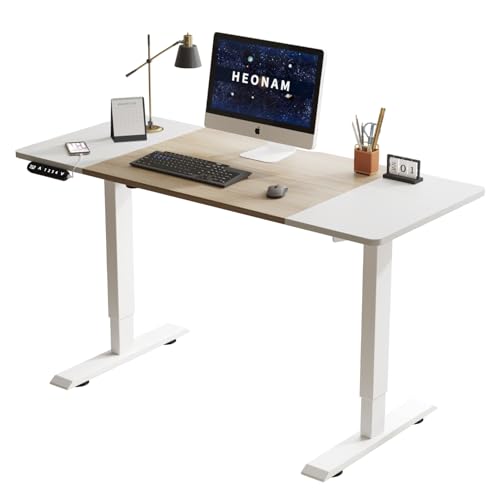 55 Inch Computer Desk with Power Outlets and USB Ports, Large Office Desk for Home Office, Modern Writing Table with Sturdy Frame - color: Oak+white, size: 55 x 24'' (Rectangular, Single Motor)