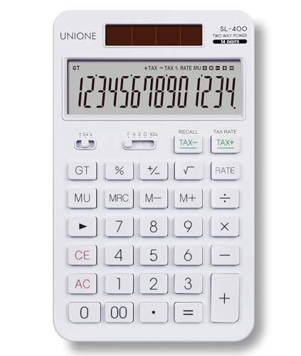 14 Digits Desktop White Calculator with a Bright LCD, Dual Power Handheld Desktop. Color. Business, Office, High School - color: WHITE-3