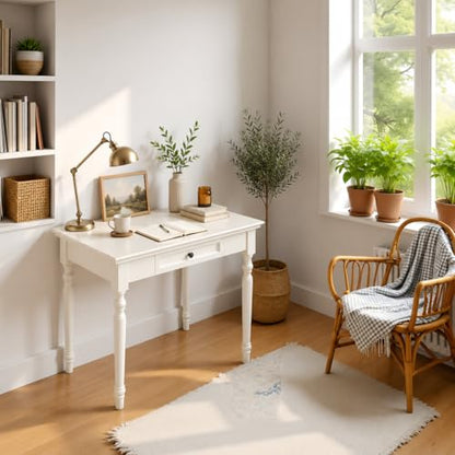 White Writing Desks with Drawers, 35" French Country Style - color: White, size: Standard-35 inches
