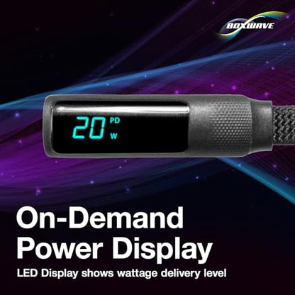 BoxWave Cable Compatible with Logitech Spotlight Presentation Remote - PowerDisplay PD Right Angle Cable (4ft) - USB-C to USB-C (100W), LED Wattage Info Extra Long Braided Nylon - Jet Black