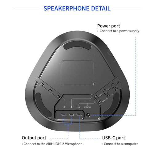 AIRHUG Bluetooth Speakerphone for 8 People, 2 Expansion Microphones | 360° Voice Pickup, Noise Reduction, Conference Speaker with Microphone