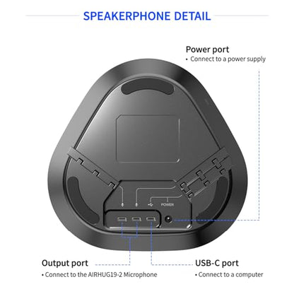 AIRHUG Bluetooth Speakerphone for 8 People, 2 Expansion Microphones | 360° Voice Pickup, Noise Reduction, Conference Speaker with Microphone