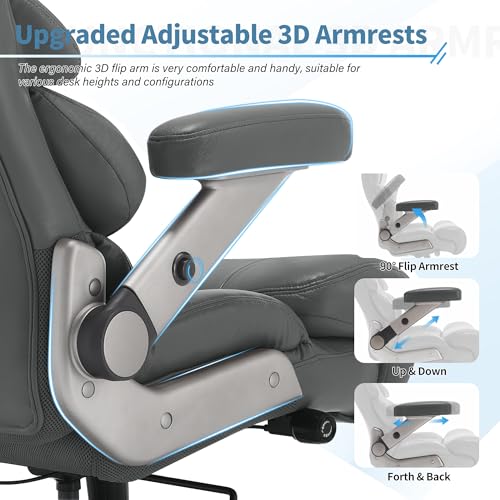 VUZI 700lbs Big and Tall Office Chair, Large Executive Leather Desk Chair - color: Grey