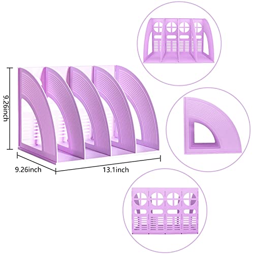 A4 File Holder Magazine File Folder Desk Organizer, 4 Vertical Compartments Bookshelf Document Divider Paper Box Bookends for Office Home Organization and Storage Racks - color: Purple, size: 4 compartments