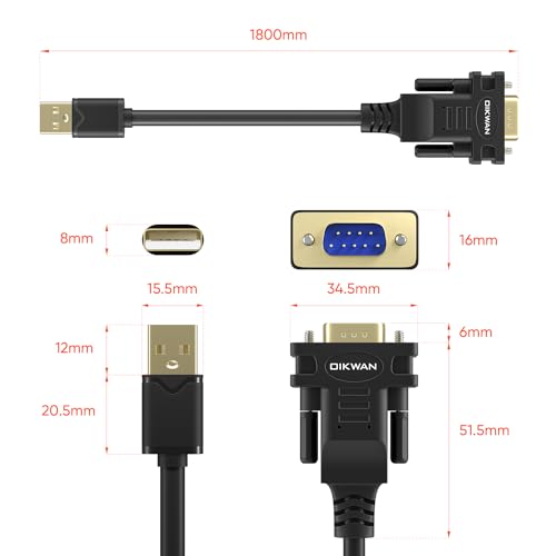 USB to RS232, USB Serial Adapter with FTDI Chipset,USB 2.0 to Male DB9 Serial Cable for Windows 11,10, 8, 7, Vista, XP, 2000, Linux and Mac OS(6ft)… - size: 6FT, style: USB-MALE