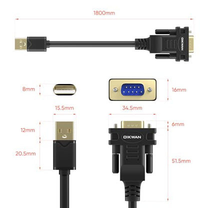 USB to RS232, USB Serial Adapter with FTDI Chipset,USB 2.0 to Male DB9 Serial Cable for Windows 11,10, 8, 7, Vista, XP, 2000, Linux and Mac OS(6ft)… - size: 6FT, style: USB-MALE