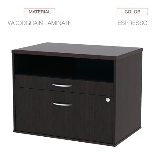 Alera Alera Open Office Desk Series Low File Cabinet Credenza, 2-Drawer: Pencil/File,Legal/Letter,1 Shelf,Espresso,29.5x19.13x22.88