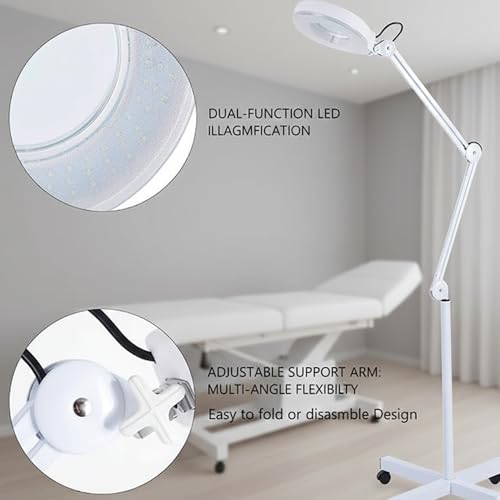ANCHOR LANE Magnifying Glass with Light and Stand, 10x Lighted Magnifying Glass Floor Stand with Flexible Gooseneck & Spinner Wheels, Large LED Magnifying Lamp for Salon, Skincare & Beauty