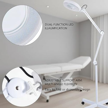 ANCHOR LANE Magnifying Glass with Light and Stand, 10x Lighted Magnifying Glass Floor Stand with Flexible Gooseneck & Spinner Wheels, Large LED Magnifying Lamp for Salon, Skincare & Beauty