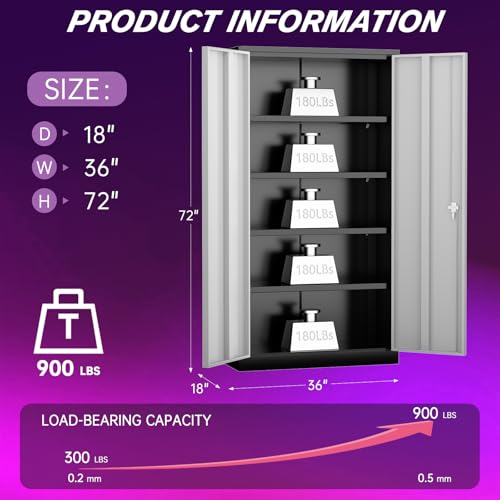 Superday Metal Storage Cabinets, 72" Storage Cabinet with Locking Door, Tall Garage Cabinet with 2 Doors and 4 Adjustable Shelves for Home Office, Classroom, Easy Assemble(Black Grey) - color: Black Grey, size: 72" Storage Cabinet