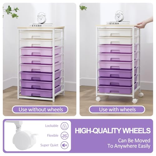 SYKIARIOL Rolling Cart with Drawers,8 Drawers Storage Cart,Purple - color: Purple