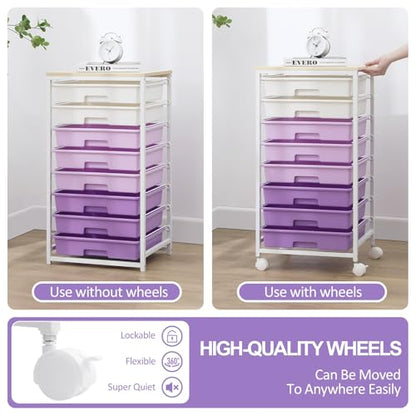 SYKIARIOL Rolling Cart with Drawers,8 Drawers Storage Cart,Purple - color: Purple