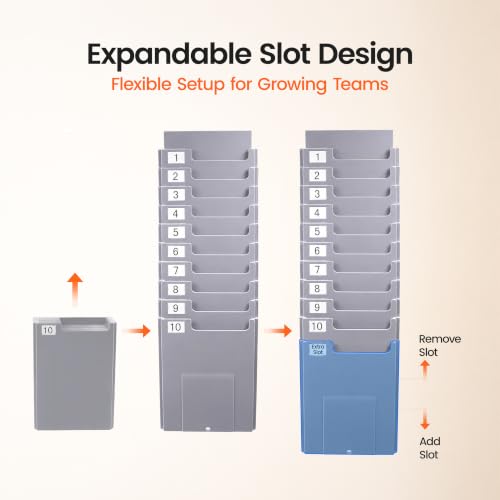 10-Slot Time Card Holder, Wall-Mounted, Retractable and Expandable Plastic Punch Card Rack, Compatible with Time Clock and Attendance Machine for Office