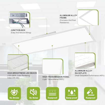 YXL 6 Pack 1x4 LED Flat Panel Light Office Light, 5200LM, 5CCT LED Drop Ceiling Light Fixture, 40W/35W/30W/25W/20W Selectable,6500K/5000K/4000K/3500K/3000K,Dimmable 0-10V,ETL - color: 1X4 FT, size: 6 Pack