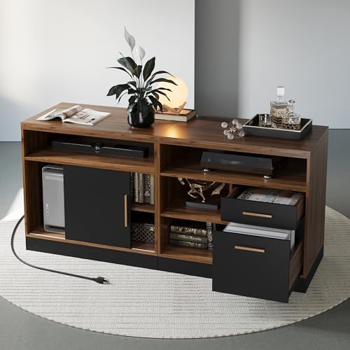 ModernMate 63" Lateral File Cabinet with Lock,2-Drawer Home Office Storage - color: Black Walnut