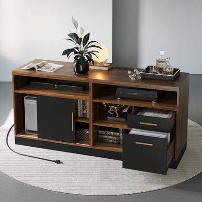 ModernMate 63" Lateral File Cabinet with Lock,2-Drawer Home Office Storage - color: Black Walnut