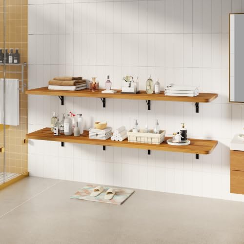 Dogsky Floating Wall Desk 72" x 16" - 600 lbs Heavy Duty Solid Pine - color: Golden Brown, size: 72" x 16"