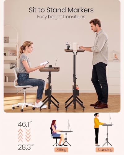 ErGear Mobile Standing Desk with Wheels, Adjustable Height 28.3″ to 46.1″, Rolling Laptop Cart with Cup Holder, Storage Basket, Computer & Pen Slot, Home Office Stand Up Desk, Walnut (31.5″ x 15.75″) - color: Walnut Wood