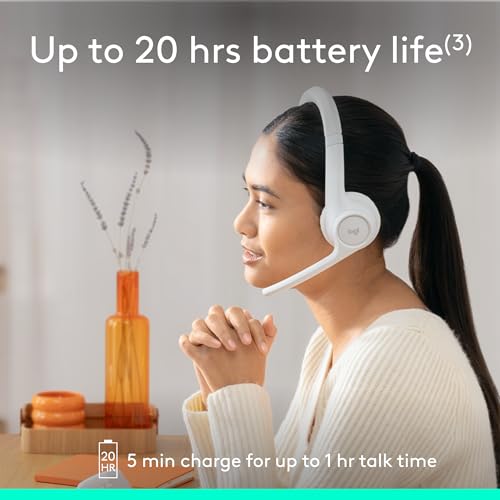 Logitech Zone 300 Wireless Bluetooth Headset with Noise-Canceling Microphone, Compatible with Windows, Mac, Chrome, Linux, iOS, iPadOS, Android – Off-White (Renewed) - color: Off White