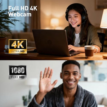 NIVEOLI 4K Center Screen Webcam with Microphone, AutoFocus 4K Middle Screen Webcam USB Type-C/A Adapter, Eye Level Camera Plug&Play (Clamp)