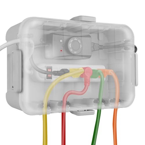 Flemoon Large Outdoor Electrical Box, Waterproof Extension Cord Cover | 6 Cable Entry Ports, IP54 Weatherproof Connection Box with Clear Lid for Photocell Light Sensor Timer, Outlet, Socket, Gray - color: Transparent and Gray, size: Large
