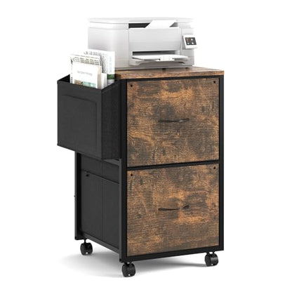VINGLI 2 Drawer File Cabinet with Side Bag, Rolling Mobile Under Desk with Wheels, Fabric Drawers Printer Stand for Home Office, Fits Letter Size, Rustic Brown - color: Rustic Brown, size: Small 2 Drawers