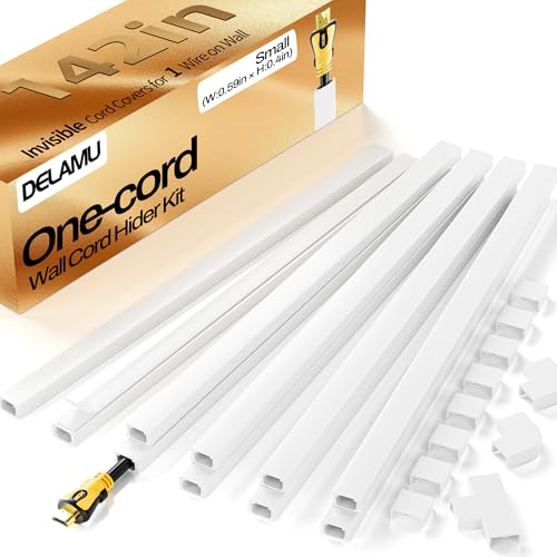 Delamu Cord Hider, 142in Cord Covers for Wires on Wall, One-Cord Cable Hider, Self-Adhesive Wire Hiders Wire Covers for TV Cords on Wall, Paintable Baby Monitor Proof Cord Hider, W0.59 H0.4in, White - color: White, size: 142in L x 0.59in W x 0.4in H