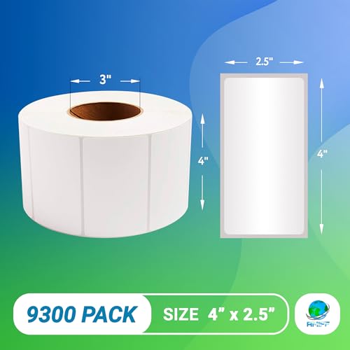 ABC PACK & SUPPLY Thermal Transfer Labels 4 x 2.5 Inch, White Matte Shipping Labels, 3" Core, Perforated, 2325 Labels per Roll, 4 Rolls, Permanent Adhesive, Industrial Printer Compatible - style: 4" x 2.5" / 9300 Pack
